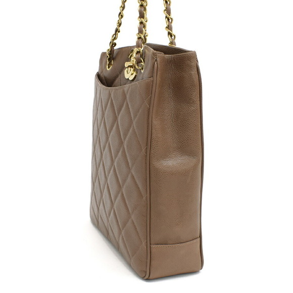 Chanel Chain Tote Bag Brown Caviar Leather Coco Mark Gold - Picture 2 of 9